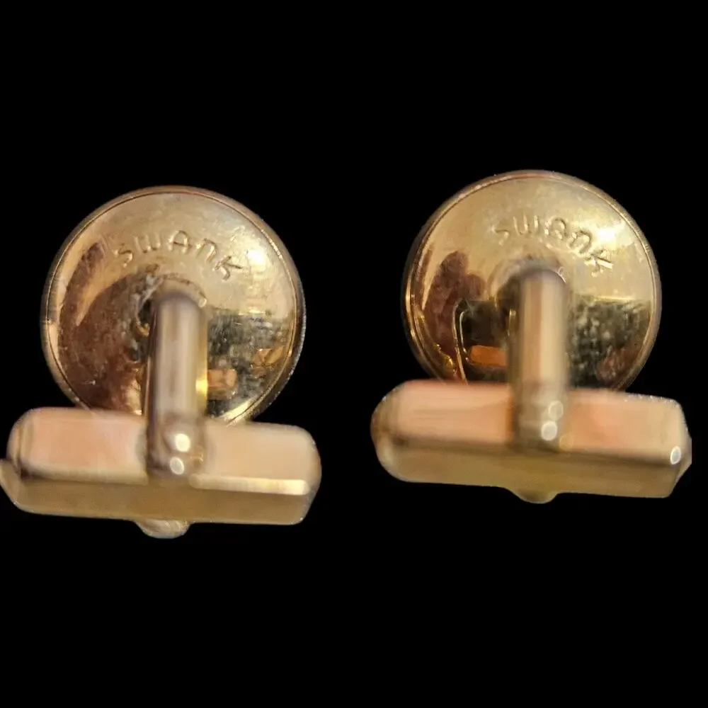 Swank Gold Tone Black Onyx Style Rhinestone Center Cufflinks Vintage